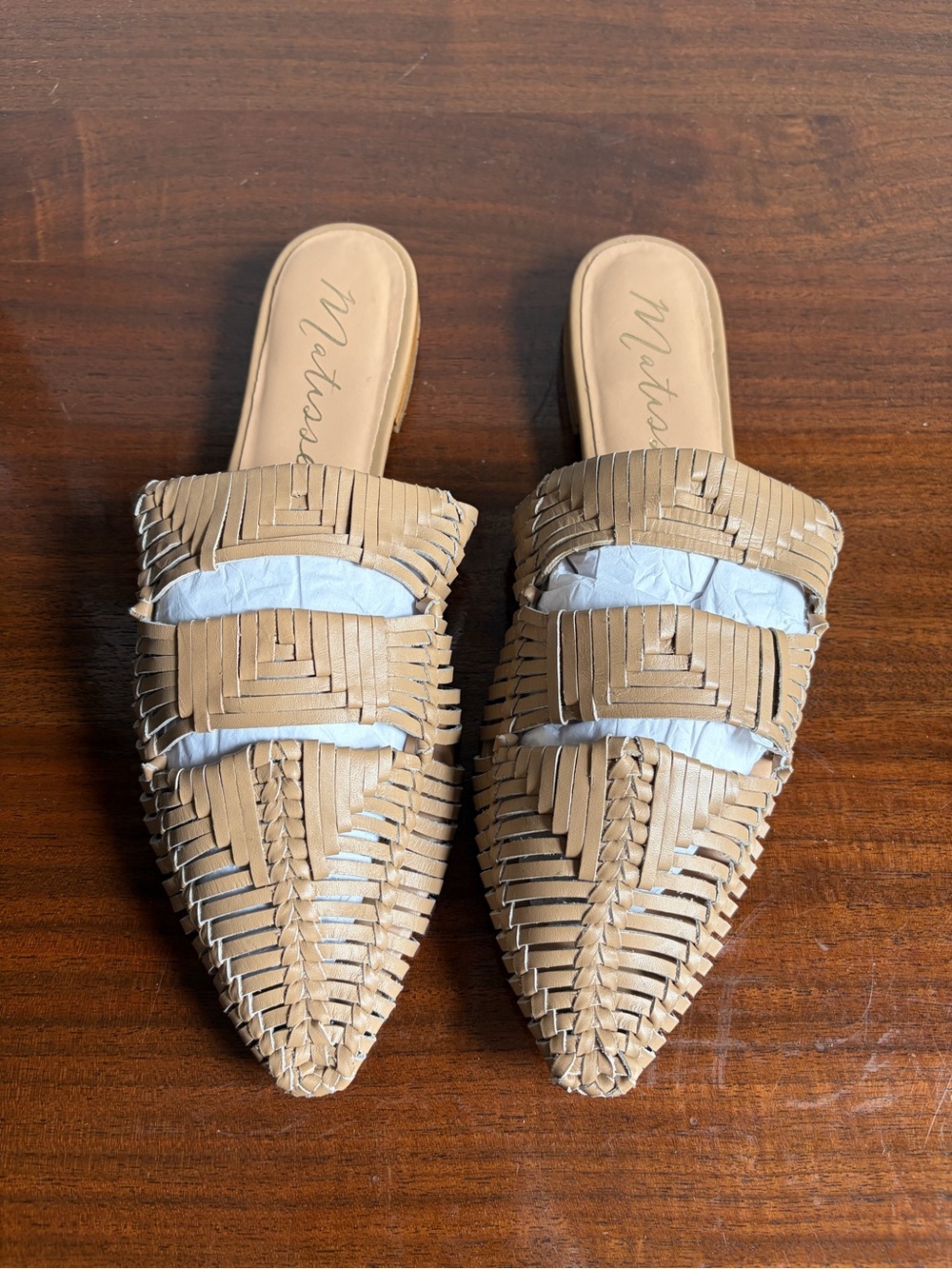 Matisse Woven Pointed Leather Slide Mules in Tan